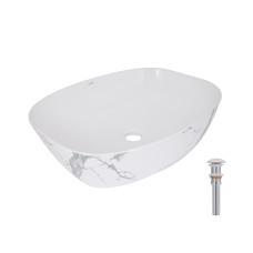 Раковина накладна Qtap Cardinal 500х380х140 мм, Marble, прямокутна, з донним клапаном QTCAR188MR49826