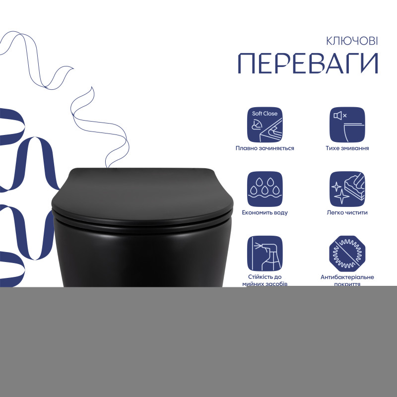 Унітаз підвісний Qtap Taurus Ultra Quiet 515×360×350 мм, Matt Black, з сидінням Slim Duroplast / Soft-close / Quick Release QTTAU28BLM50504