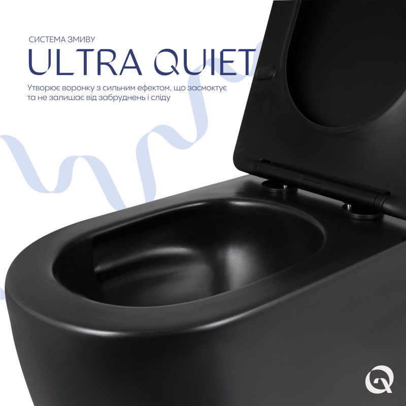 Унітаз підвісний Qtap Taurus Ultra Quiet 515×360×350 мм, Matt Black, з сидінням Slim Duroplast / Soft-close / Quick Release QTTAU28BLM50504
