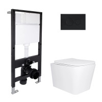 Готове рішення Qtap для ванної кімнати: підвісний унітаз Tern Ultra Quiet 525x345x360 + комплект інсталяції Standard (кругла клавіша Black)