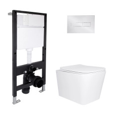 Готове рішення Qtap для ванної кімнати: підвісний унітаз Tern Ultra Quiet 525x345x360 + комплект інсталяції Standard (лінійна клавіша Chrome)
