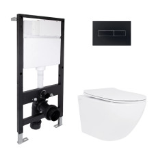 Готове рішення Qtap для ванної кімнати: підвісний унітаз Jay Rimless 485x360x320 + комплект інсталяції Standard (лінійна клавіша Black)