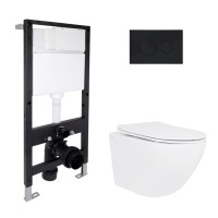Готове рішення Qtap для ванної кімнати: підвісний унітаз Jay Ultra Quiet 485x360x320 + комплект інсталяції Standard (кругла клавіша Black)