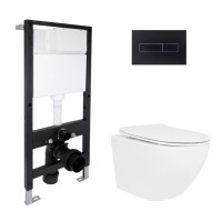 Готове рішення Qtap для ванної кімнати: підвісний унітаз Jay Ultra Quiet 485x360x320 + комплект інсталяції Standard (лінійна клавіша Black)