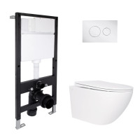 Готове рішення Qtap для ванної кімнати: підвісний унітаз Jay Rimless 520x360x320 + комплект інсталяції Standard (кругла клавіша Chrome)