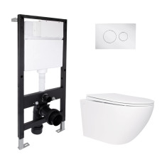 Готове рішення Qtap для ванної кімнати: підвісний унітаз Jay Rimless 520x360x320 + комплект інсталяції Standard (кругла клавіша Chrome)