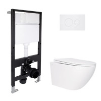 Готове рішення Qtap для ванної кімнати: підвісний унітаз Jay Rimless 520x360x320 + комплект інсталяції Standard (кругла клавіша White)