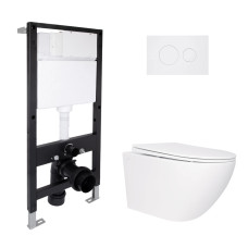 Готове рішення Qtap для ванної кімнати: підвісний унітаз Jay Rimless 520x360x320 + комплект інсталяції Standard (кругла клавіша White)