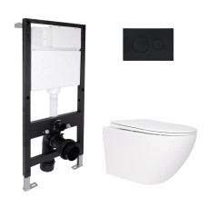 Готове рішення Qtap для ванної кімнати: підвісний унітаз Jay Rimless 520x360x320 + комплект інсталяції Standard (кругла клавіша Black)
