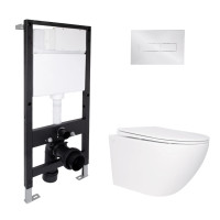 Готове рішення Qtap для ванної кімнати: підвісний унітаз Jay Rimless 520x360x320 + комплект інсталяції Standard (лінійна клавіша Chrome)