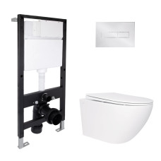 Готове рішення Qtap для ванної кімнати: підвісний унітаз Jay Rimless 520x360x320 + комплект інсталяції Standard (лінійна клавіша Chrome)