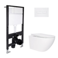 Готове рішення Qtap для ванної кімнати: підвісний унітаз Jay Rimless 520x360x320 + комплект інсталяції Standard (лінійна клавіша White)