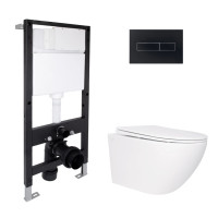 Готове рішення Qtap для ванної кімнати: підвісний унітаз Jay Rimless 520x360x320 + комплект інсталяції Standard (лінійна клавіша Black)