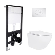Готове рішення Qtap для ванної кімнати: підвісний унітаз Jay Ultra Quiet 520x360x320 + комплект інсталяції Standard (кругла клавіша Chrome)