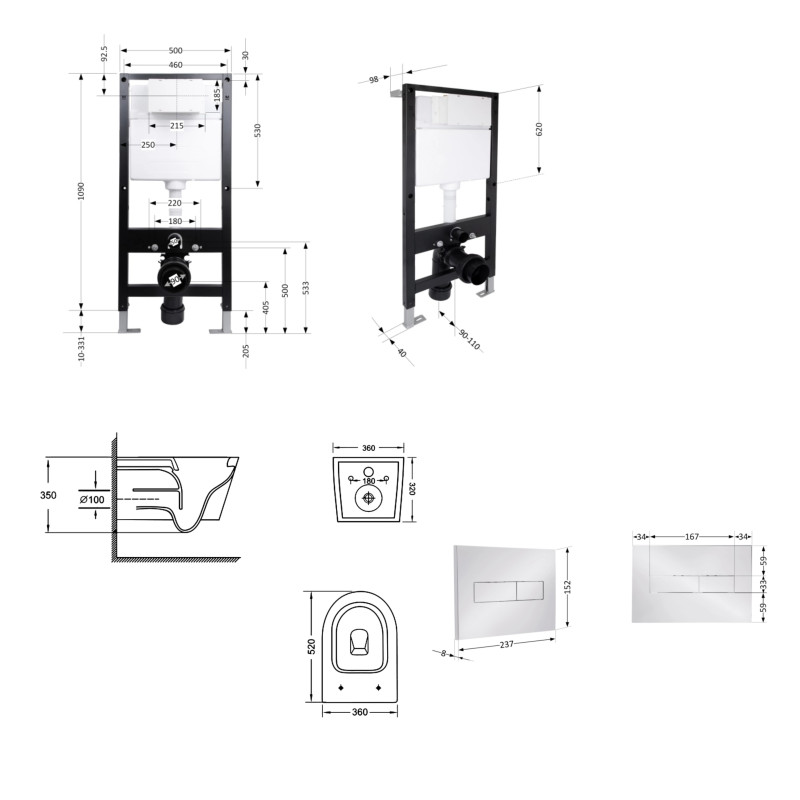 Готове рішення Qtap для ванної кімнати: підвісний унітаз Jay Ultra Quiet 520x360x320 + комплект інсталяції Standard (лінійна клавіша Chrome)