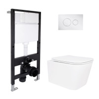 Готове рішення Qtap для ванної кімнати: підвісний унітаз Crow Rimless 485x340x330 + комплект інсталяції Standard (кругла клавіша Chrome)