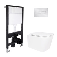 Готове рішення Qtap для ванної кімнати: підвісний унітаз Crow Rimless 485x340x330 + комплект інсталяції Standard (лінійна клавіша Chrome)