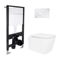Готове рішення Qtap для ванної кімнати: підвісний унітаз Crow Ultra Quiet 485x340x290 + комплект інсталяції Standard (кругла клавіша Chrome)