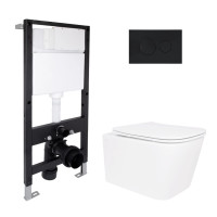 Готове рішення Qtap для ванної кімнати: підвісний унітаз Crow Ultra Quiet 485x340x290 + комплект інсталяції Standard (кругла клавіша Black)