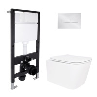 Готове рішення Qtap для ванної кімнати: підвісний унітаз Crow Ultra Quiet 485x340x290 + комплект інсталяції Standard (лінійна клавіша Chrome)