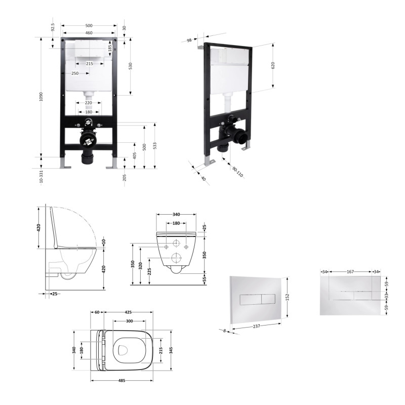 Готове рішення Qtap для ванної кімнати: підвісний унітаз Crow Ultra Quiet 485x340x290 + комплект інсталяції Standard (лінійна клавіша Chrome)