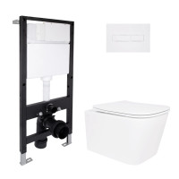 Готове рішення Qtap для ванної кімнати: підвісний унітаз Crow Ultra Quiet 485x340x290 + комплект інсталяції Standard (лінійна клавіша White)