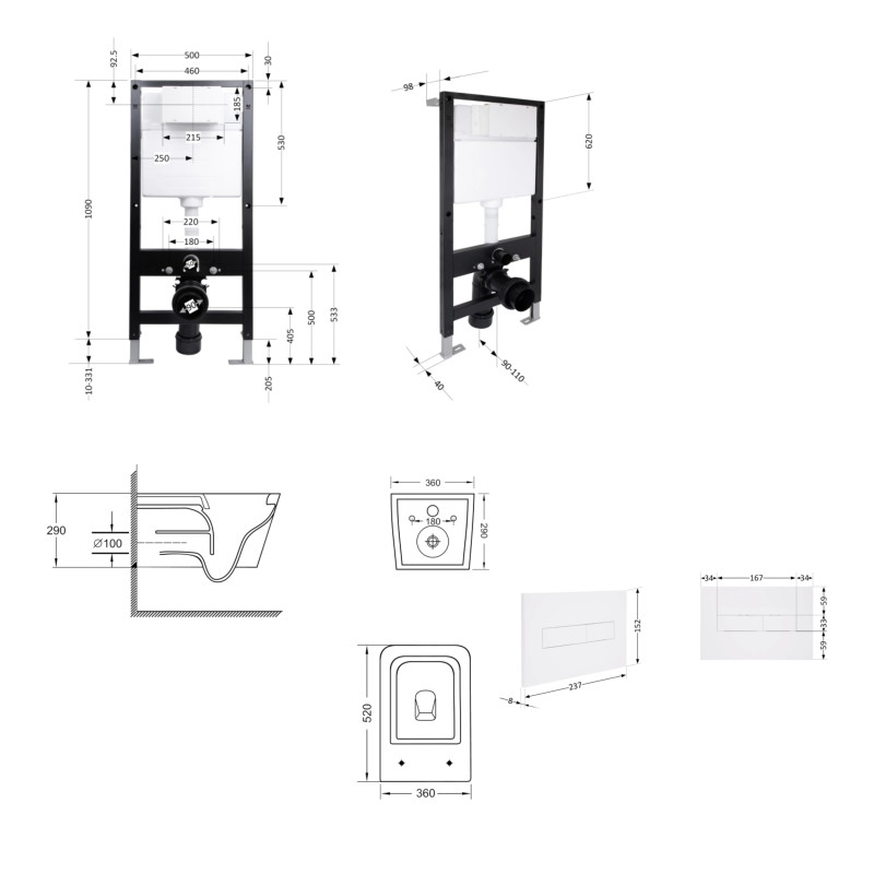 Готове рішення Qtap для ванної кімнати: підвісний унітаз Crow Ultra Quiet 520x360x290 + комплект інсталяції Standard (лінійна клавіша White)
