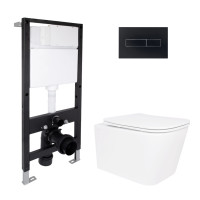 Готове рішення Qtap для ванної кімнати: підвісний унітаз Crow Ultra Quiet 520x360x290 + комплект інсталяції Standard (лінійна клавіша Black)