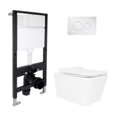 Готове рішення Qtap для ванної кімнати: підвісний унітаз Crow Rimless 520x360x290 + комплект інсталяції Standard (кругла клавіша Chrome)