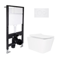 Готове рішення Qtap для ванної кімнати: підвісний унітаз Crow Rimless 520x360x290 + комплект інсталяції Standard (кругла клавіша White)