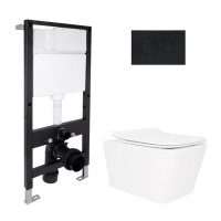 Готове рішення Qtap для ванної кімнати: підвісний унітаз Crow Rimless 520x360x290 + комплект інсталяції Standard (кругла клавіша Black)