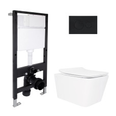 Готове рішення Qtap для ванної кімнати: підвісний унітаз Crow Rimless 520x360x290 + комплект інсталяції Standard (кругла клавіша Black)