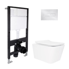 Готове рішення Qtap для ванної кімнати: підвісний унітаз Crow Rimless 520x360x290 + комплект інсталяції Standard (лінійна клавіша Chrome)