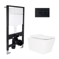Готове рішення Qtap для ванної кімнати: підвісний унітаз Crow Rimless 520x360x290 + комплект інсталяції Standard (лінійна клавіша Black)