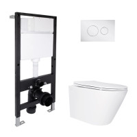 Готове рішення Qtap для ванної кімнати: підвісний унітаз Swan Ultra Quiet 485x360x320 + комплект інсталяції Standard (кругла клавіша Chrome)