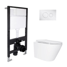 Готове рішення Qtap для ванної кімнати: підвісний унітаз Swan Ultra Quiet 485x360x320 + комплект інсталяції Standard (кругла клавіша Chrome)