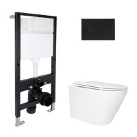Готове рішення Qtap для ванної кімнати: підвісний унітаз Swan Ultra Quiet 485x360x320 + комплект інсталяції Standard (кругла клавіша Black)