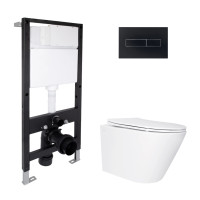 Готове рішення Qtap для ванної кімнати: підвісний унітаз Swan Ultra Quiet 485x360x320 + комплект інсталяції Standard (лінійна клавіша Black)