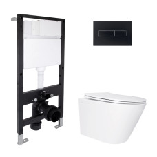 Готове рішення Qtap для ванної кімнати: підвісний унітаз Swan Ultra Quiet 485x360x320 + комплект інсталяції Standard (лінійна клавіша Black)