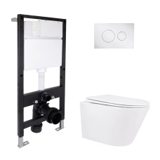 Готове рішення Qtap для ванної кімнати: підвісний унітаз Swan Rimless 520x360x320 + комплект інсталяції Standard (кругла клавіша Chrome)