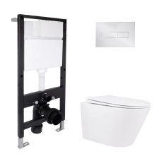 Готове рішення Qtap для ванної кімнати: підвісний унітаз Swan Rimless 520x360x320 + комплект інсталяції Standard (лінійна клавіша Chrome)