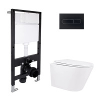 Готове рішення Qtap для ванної кімнати: підвісний унітаз Swan Rimless 520x360x320 + комплект інсталяції Standard (лінійна клавіша Black)