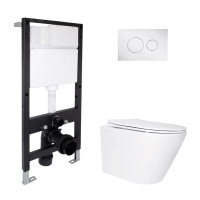 Готове рішення Qtap для ванної кімнати: підвісний унітаз Swan Ultra Quiet 520x360x320 + комплект інсталяції Standard (кругла клавіша Chrome)