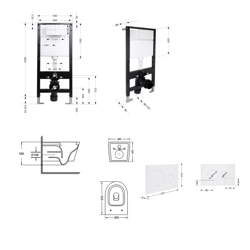 Готове рішення Qtap для ванної кімнати: підвісний унітаз Swan Ultra Quiet 520x360x320 + комплект інсталяції Standard (кругла клавіша White)