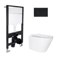 Готове рішення Qtap для ванної кімнати: підвісний унітаз Swan Ultra Quiet 520x360x320 + комплект інсталяції Standard (кругла клавіша Black)
