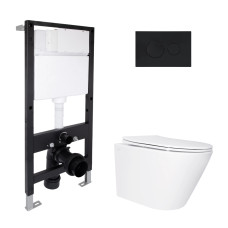Готове рішення Qtap для ванної кімнати: підвісний унітаз Swan Ultra Quiet 520x360x320 + комплект інсталяції Standard (кругла клавіша Black)