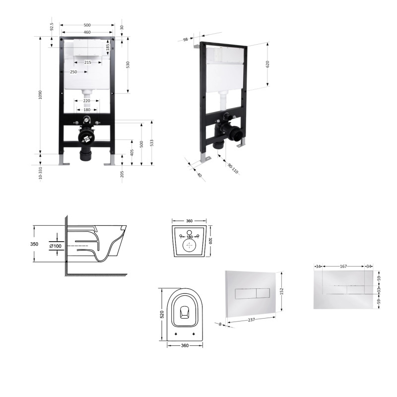 Готове рішення Qtap для ванної кімнати: підвісний унітаз Swan Ultra Quiet 520x360x320 + комплект інсталяції Standard (лінійна клавіша Chrome)