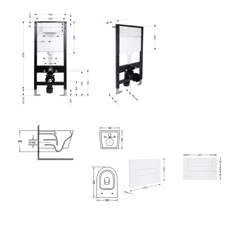 Готове рішення Qtap для ванної кімнати: підвісний унітаз Swan Ultra Quiet 520x360x320 + комплект інсталяції Standard (лінійна клавіша White)