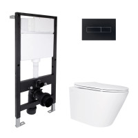 Готове рішення Qtap для ванної кімнати: підвісний унітаз Swan Ultra Quiet 520x360x320 + комплект інсталяції Standard (лінійна клавіша Black)