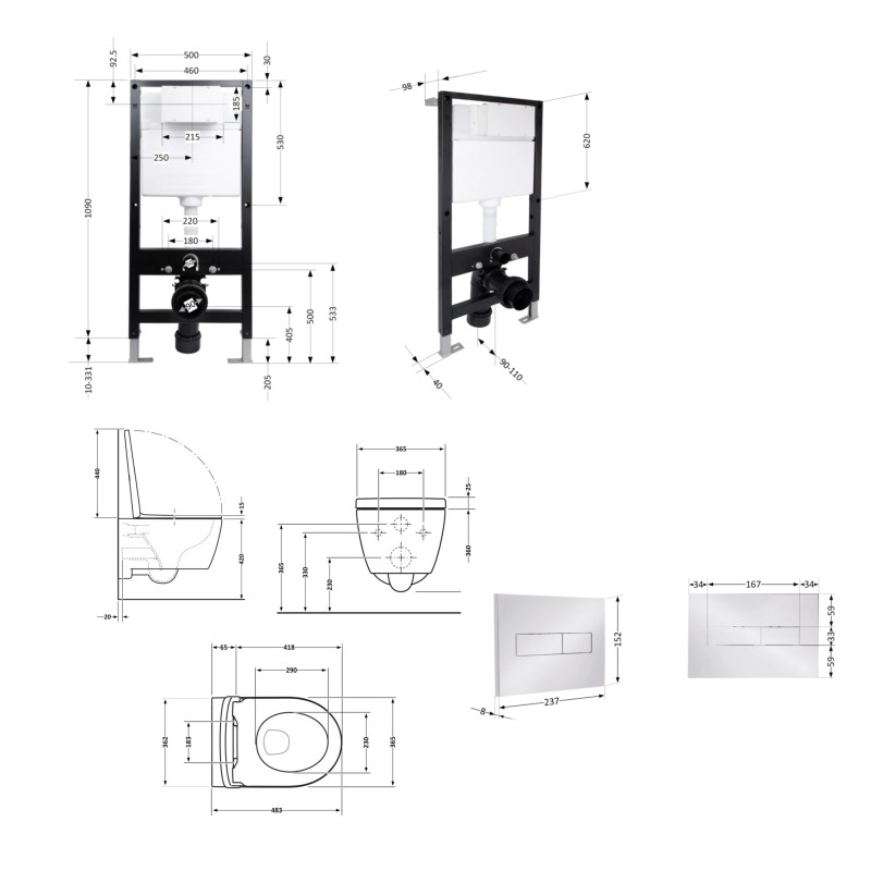 Готове рішення Qtap для ванної кімнати: підвісний унітаз Taurus Ultra Quiet 485x360x350 + комплект інсталяції Standard (лінійна клавіша Chrome)